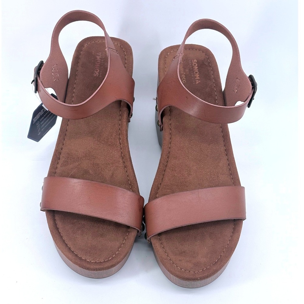 Sonoma Goods for Life Florella Cognac Platform Wedge Sandals Womens 9.5 NEW